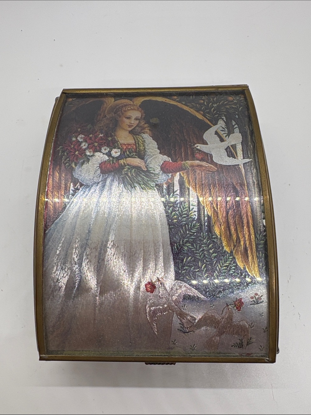 Brass Glass Messenger of Peace Trinket Box.